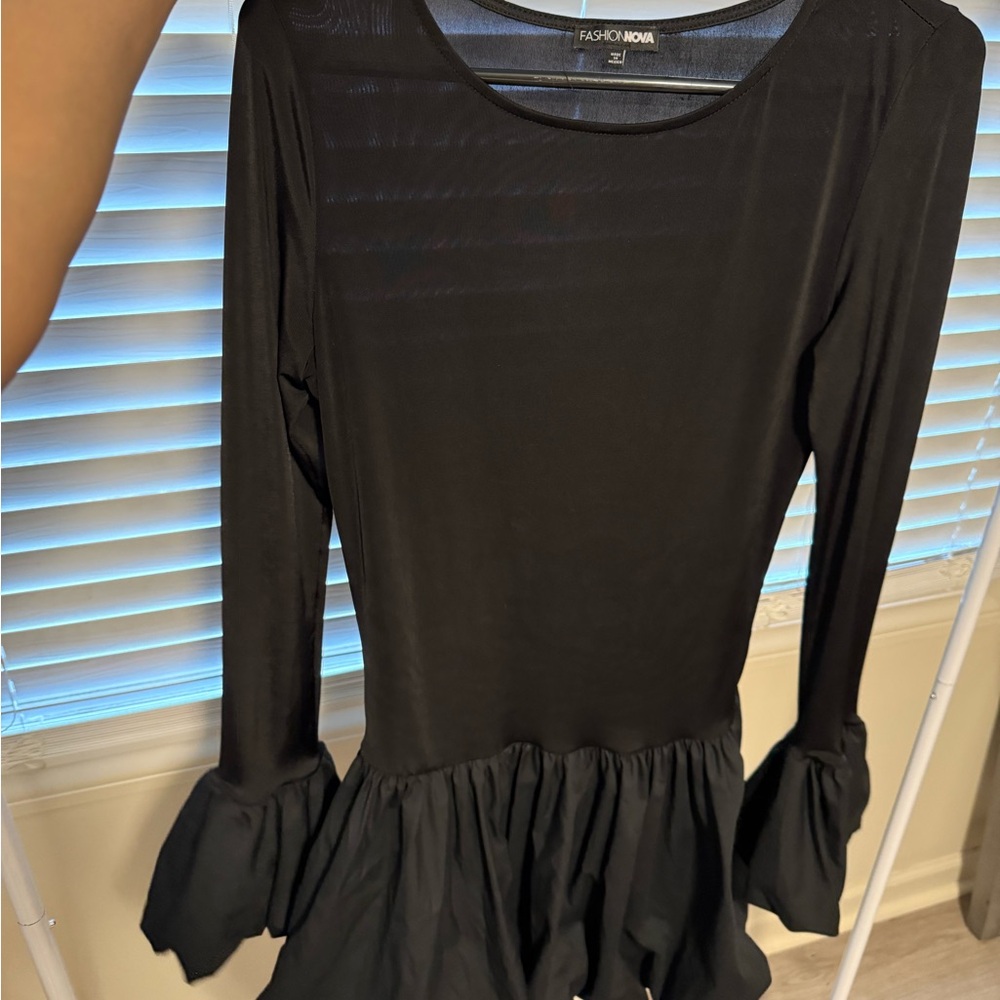 Fashion Nova Black Ruffle Sleeve Dress